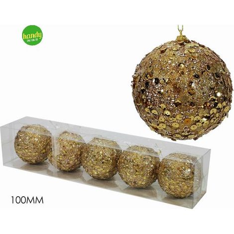 Set 5 palle natalizie general trade oro con paillettes Ø10 cm