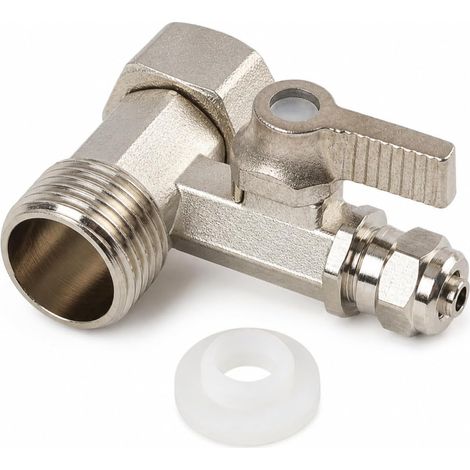 Adaptateur de robinet d'arrêt avec raccord d'eau en T 3/8 x 3/8 x 1/4 et robinet distributeur en caoutchouc pour jardin, eau, distributeur d'arrosage et raccordement de 2 appareils (1/5)
