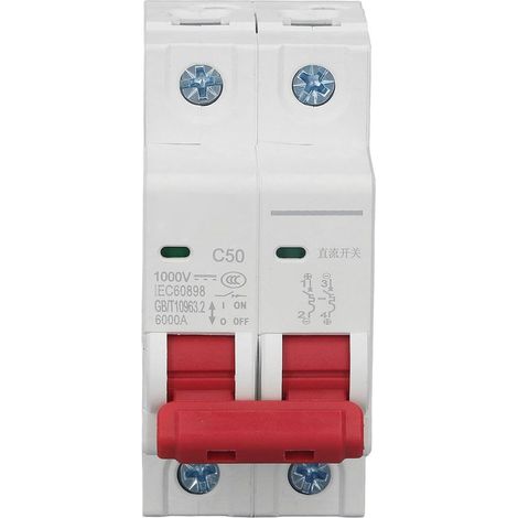 Disjoncteur Automatique Cc - 2 Poles - 50 A - 1000 V Cc - Pouvoir De Coupure 6000 A - Montage Rail Din - Pour Systemes Photovoltaiques - 1 Unite