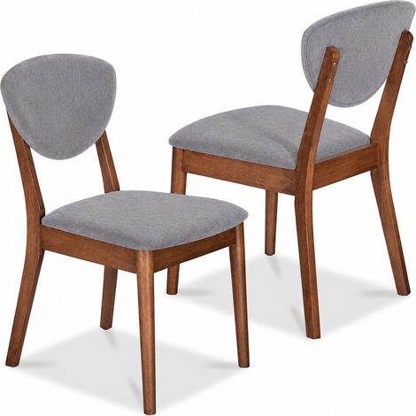 Set 2 Sedie da Pranzo in Legno Scuro Rivestimento in Tessuto Grigio 52x47x84 cm (1/5)