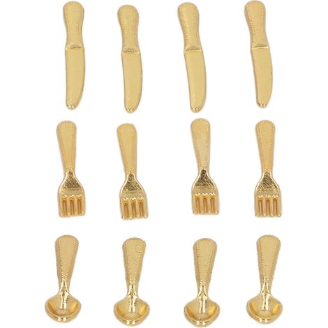 5er-Pack Miniaturmesser, -gabeln und -löffel (Maßstab 1:12) – Miniatur-Servierbesteck-Set für Puppenhausküchen, Gold (1/5)