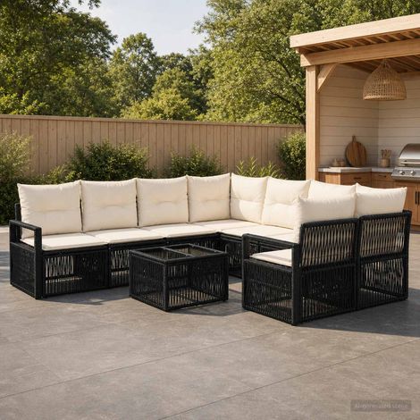 vidaXL Set Divano da Giardino 9 pz Nero polyrattan (1/5)