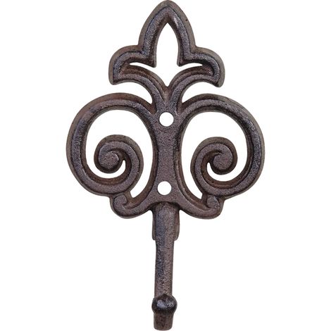 Kleiderbügel aus Gusseisen mit 1 Haken, Lilienornament (1/5)