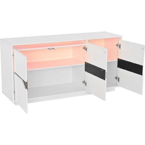 Buffet Bas - - 140x40x70cm - 3 Portes - LED - Blanc+Noir (1/5)