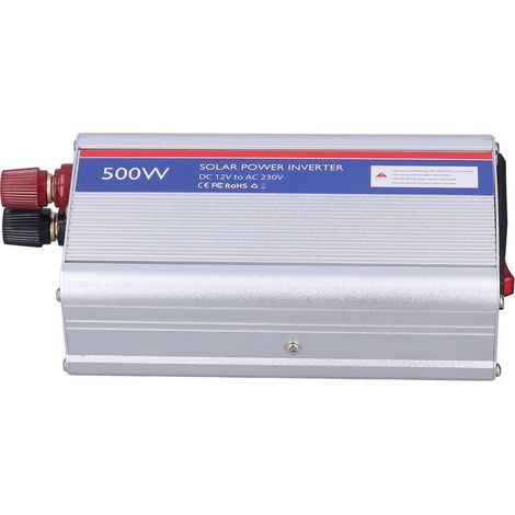 Onduleur 500W Convertisseur DC-AC 12V-230V, Tension Entrée 12V Continu, Sortie 230V Alternative, Argenté, pour Camping, Panneaux Solaires, Véhicule (1/5)