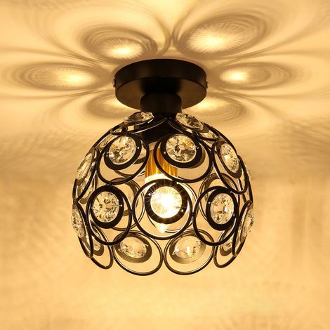Black Ceiling Light Modern White Crystal Ceiling Light, E27 Semi-Flush Mount Mini Crystal Chandelier (1/5)