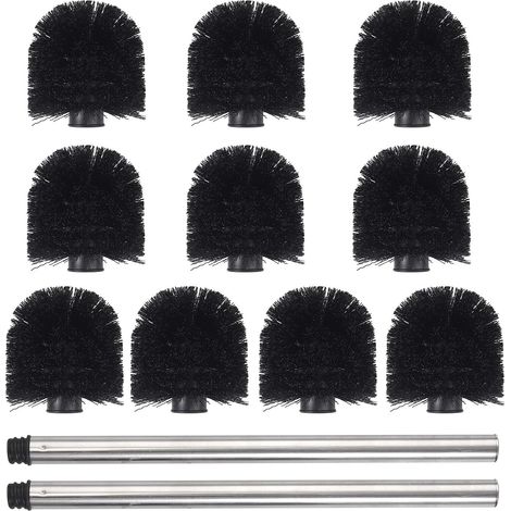 Lot de 10 têtes de Brosse WC, Brosse de Nettoyage avec 2 poignées en Acier Inoxydable - Tête de Brosse de Rechange - Noir - pour Toilettes, Salle de Bain (1/5)