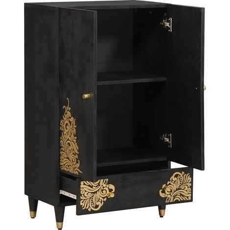 Haut Armoire Noir 60 x 33 x 100 cm Bois de mangue massif