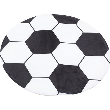 Tapis - Moquette - Tapis de cuisine - Polyester - Rond - 60cm - noir et blanc - Losange de football - Antidérapant - Tapis doux à poils ras pour chambre ou salon (1/5)