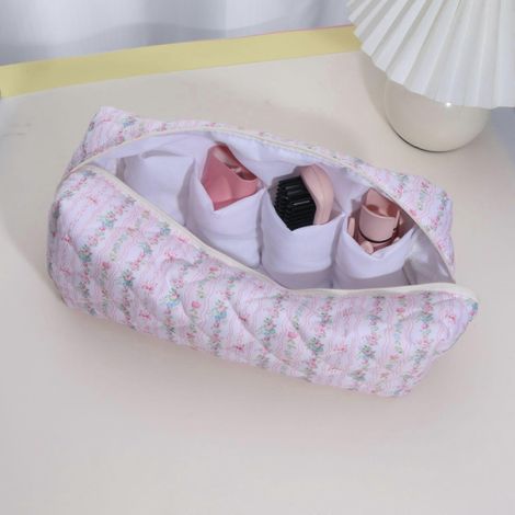 JSac de rangement matelassé portable à motifs floraux, organisateur d'accessoires de coiffure grande capacité, compatible avec fer à friser et sèche-cheveux, plusieurs motifs disponibles (1/4)