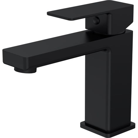 Balterley Milldale Square Mono Basin Mixer Bathroom Sink Tap with Push Button Waste, Dual Lever Control - Matt Black Finish (1/5)