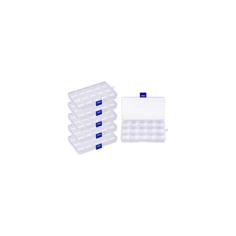 6-teiliges Aufbewahrungsbox-Set aus Kunststoff, Schmuckkästchen, Aufbewahrungsschrank, verstellbare Mehrzweck-Aufbewahrungsbox aus Kunststoff, kleine Kunststoffbox (15 Fächer, transparent) (1/5)