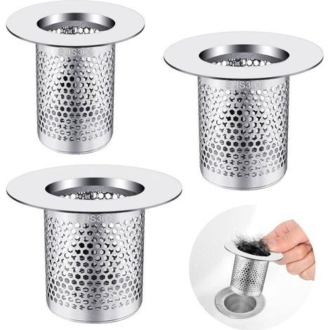 Attrape Cheveux Douche 3 Tailles, Filtre Cheveux Douche Argent Métal Inoxydable，Attrape Cheveux Baignoire Pince à Cheveux Bouchon Protecteur Marteau pour Douche Facile à Installer (1/4)