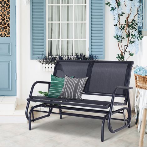 CHICFURN Panchina a dondolo da giardino 2 posti 120x70x85 cm metallo nero classica (1/5)
