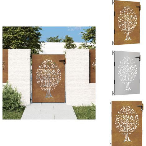 Portail de jardin 85x125 cm acier corten conception de l'arbre - Portail De Jardin - Porte De Jardin - Portillon - Clôture - Acier Corten (1/5)