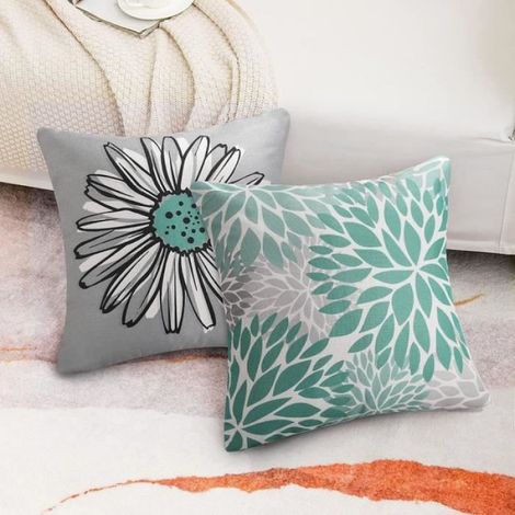 Taie D Oreiller - Motif Floral - 45 X 45 Cm - Pour Canape Lit Chaise Terrasse Jardin - Lot De 4 (1/4)