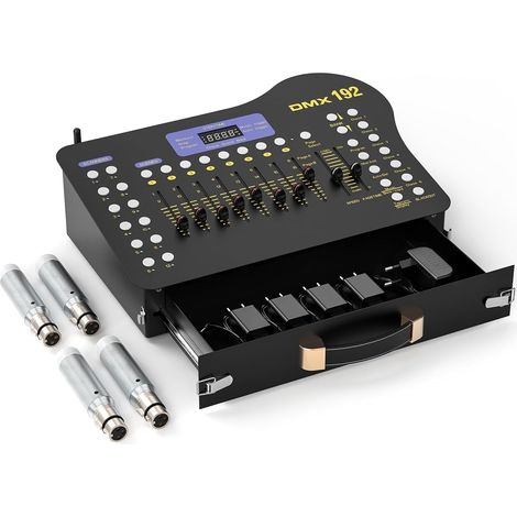 Contrôleur DMX 192 canaux DJ Contrôleur avec tiroir avec émetteur DMX sans fil / 4 récepteurs pour DMX Controller 512, fête, tête mobile, lumière disco lumière de fête Halloween (1/5)