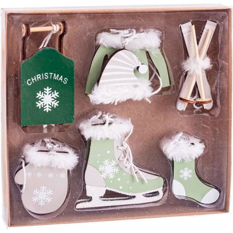 Set de 10 décorations de Noël en bois sport d'hiver Vert - 9.5cm (1/3)