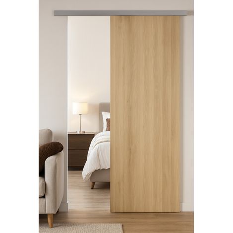 Porte Coulissante Décor Chêne Naturel Honey Oak  H204 X L93 Cm, Rail Alu Gd Menuiseries