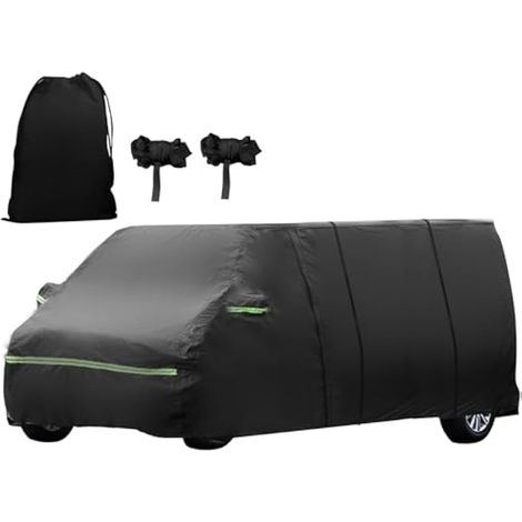 Bâche Voiture Extérieur pour VW T5 T6, 300D imperméable Housse de Protection complète de Voiture avec Doublure en Coton et Fermeture éclair de Porte latérale, Bande réfléchissante (L 490cm)