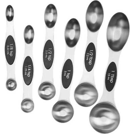Cuillère À Mesurer - Acier Inoxydable - Double Face - Aimant Central - 6 Tailles (0,62 à 15 ml) - Noir (1/4)
