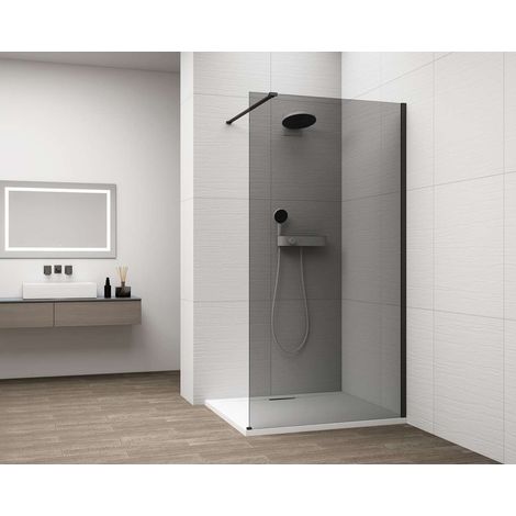 Polysan Esca - Mampara de ducha Walk-In 110 x 210 cm, Antidrop, cristal ahumado/negro mate ES1211-02 (1/5)