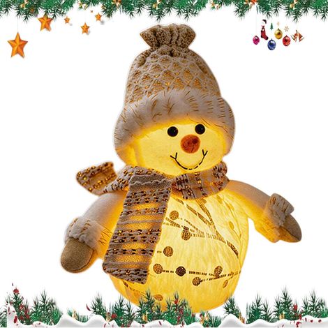 Décoration de Noël en peluche : bonhomme de neige lumineux avec bonnet et écharpe en tricot (1/5)