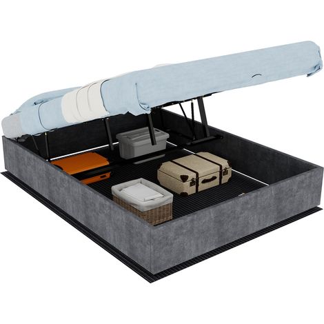 Moderner Bettkasten 140 x 200 cm grau aus Stoff und Metall mit Gasdruckfedern MODENUIT (1/5)