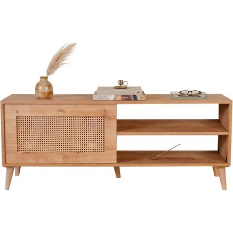 Mueble TV Lauria, un estante, apertura abatible, una puerta, 138x41x55h cm Roble Marrón