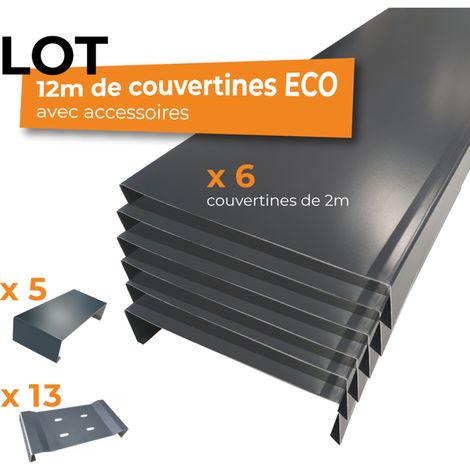 Couvertines 12m ALUHOME 6 couvertines 8/10e - 5 éclisses 13 pattes de fixations - Largeur 283 mm - gris anthracite