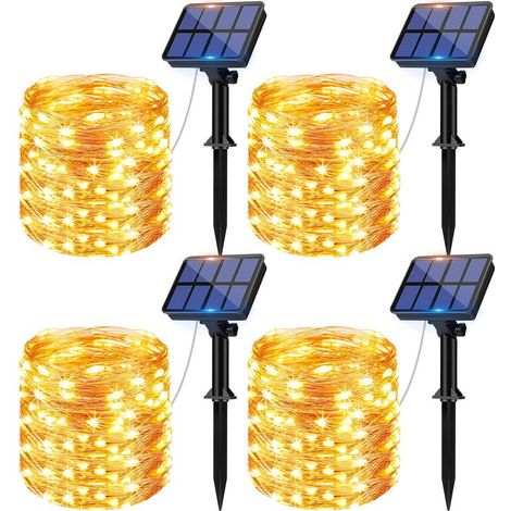 CYRILL – Deco noel exterieur,Lot de 4 Guirlande Solaire Exterieur, 12m 120 LED Guirlande Lumineuse Exterieure Solaire Étanche 8 Modes Décoration Lumière pour Jardin Terrasse Cour Maison Noël Mariage F (1/5)