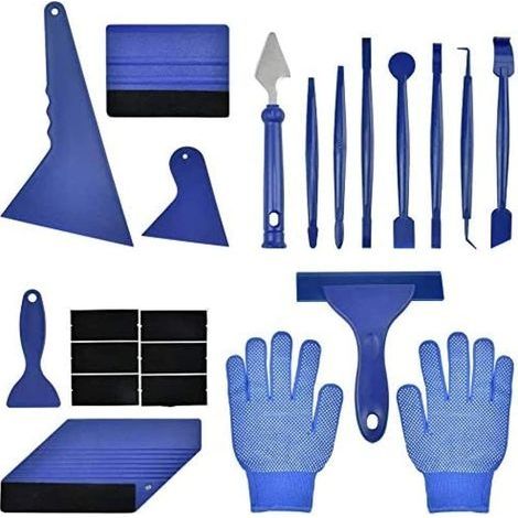 21 Pcs Kits D'outils d'emballage De Vinyle De Voiture, 8 Pcs Raclette Micro Stick, 2 Formes Raclette en Feutre avec 6 Pcs Feutres De Rechange, Gants, Kit D'outils De Lissage De Film Vinyle (1/5)