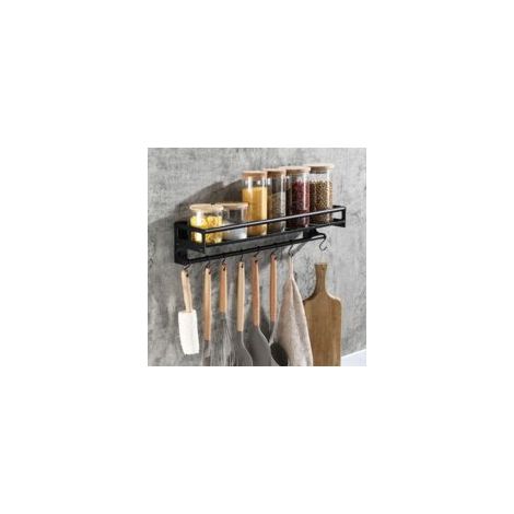 Houhence – Soporte para utensilios de acero inoxidable de 40 cm – 8 ganchos – Instalación adhesiva o con taladro – Montaje en pared para cocina – Crezuo