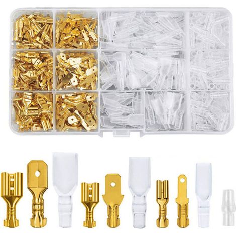 600 Stück Messing-Crimpklemmen, 2,8/4,8/6,3 mm Kabelschuhe mit Isolierhülse, Flachsteckverbinder (männlich/weiblich), Crimpklemmen für Kfz, Boote, Motorräder, Autos – Crezuo (1/4)
