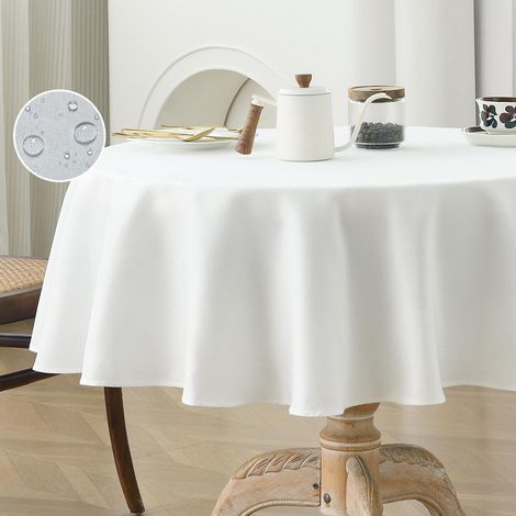 Runde Tischdecke 140 cm abwaschbar für Outdoor & Indoor, Weiß