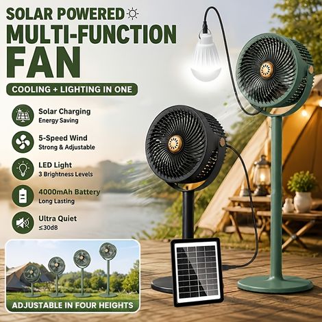Ventilateur Télescopique Rechargeable, Ventilateur Solaire pour Camping et Camping-Car(Noir) (1/5)