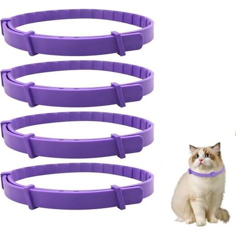 4pcs Collier 38.1cm Anti Stress Chats, Collier Apaisant pour Chat avec Phéromones Anti puces Taille Réglable Imperméable Réduit Le Stress l'anxiété Jusqu'à pour Chatons et Chat Adulte (Violet) (1/5)
