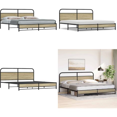 vidaXL Cadre de lit en métal sans matelas chêne sonoma 200x200 cm (1/5)