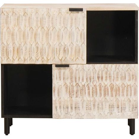 Buffet de Cuisine Blanc Laqué, Meuble Rangement 80x33x75 cm, Desserte de Salle à Manger avec Étagères, Console Moderne pour Salon et Entrée (1/5)