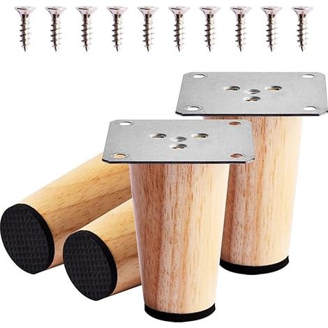 4 Stück 8 cm Holzmöbelbeine, Ersatz-Sofabeine aus Massivholz mit Montageplatte, Schrauben und rutschfester Matte, Betttischbeine aus Holz für Sofa, Schrank, Stuhl, Sessel, Möbel (1/4)