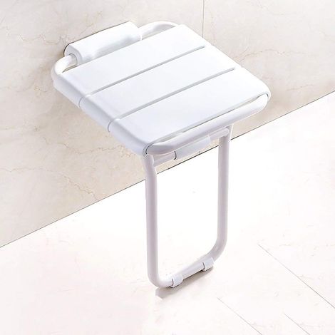Siège de douche mural rabattable en acier inoxydable, lot de 1, 48 × 40,7 × 36 cm, couleur blanche, pour salle de bain, siège de sécurité accessible (1/5)