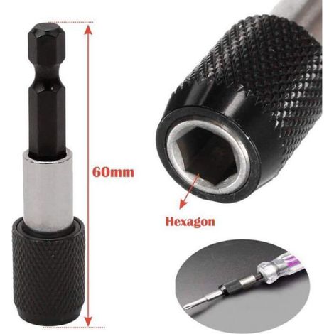 Tige Porte-embout Hexagonale - 6,35 mm - 60 mm - Magnétique - Pour Perceuses Et Visseuses 1/4 Pouces - 3 Pièces (1/5)