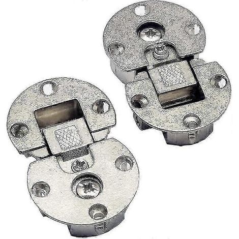 Lot de 2 charnières pliantes invisibles réglables à 90 degrés pour meubles, charnières semi-circulaires, charnières pour table en bois, charnières rondes argentées (1/5)
