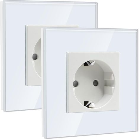 Prise Murale Schuko 1 Gang, Prise en Verre 16Amp avec Plaque en Verre Cristal 86 mm, Rallonge Murale, Blanc 2 Pack (1/5)
