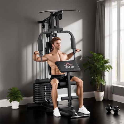 Station de fitness multifonction Power Tower avec poids jusqu'à 45 kg et banc rembourré, 135x103x210 cm (1/5)