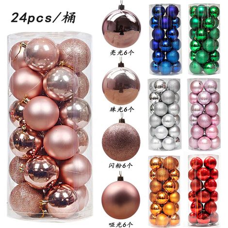 Ensemble de boules de noël en plastique, 24 pièces, 3 à 8CM, seau d'ornements suspendus pour arbre (1/5)