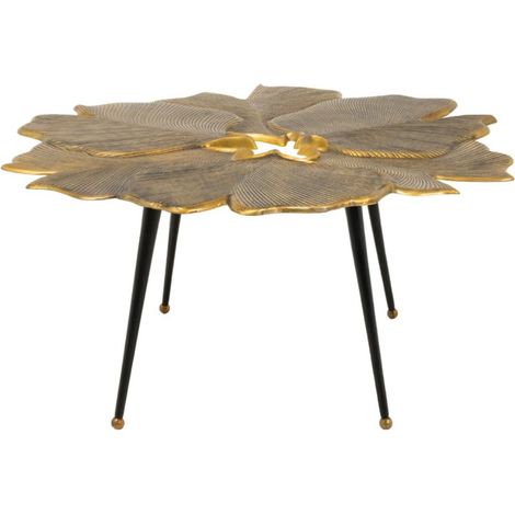 Mesa baja LOTUSIA dorada 95 cm en aluminio con tablero en forma de flor diseño (1/5)
