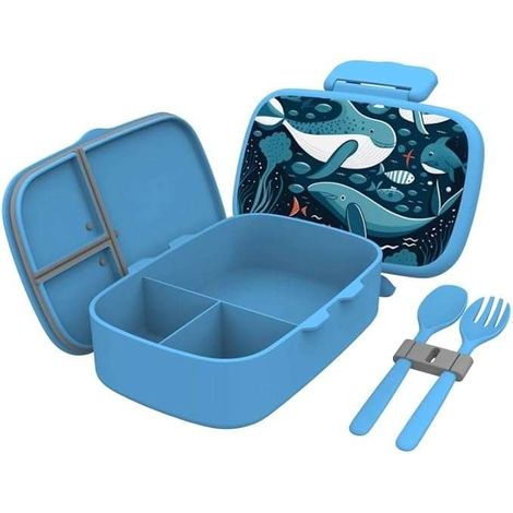 Kinder-Lunchbox mit Besteckfächern, BPA-frei, Blauer Wal