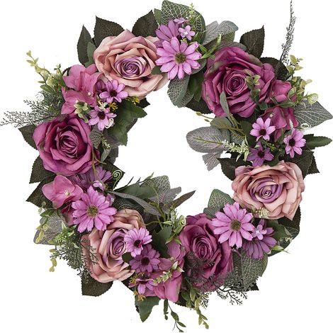 Künstlicher Rosenkranz, 45 cm (17,7 Zoll) – Frühlings- und Sommerdekoration für Haustür, Wand, Fenster, Partys und Hochzeiten – Lila (1/2)