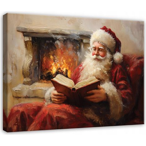 Peinture de noël aquarelle cheminée pour chambre salon sur toile 120x80 (1/3)